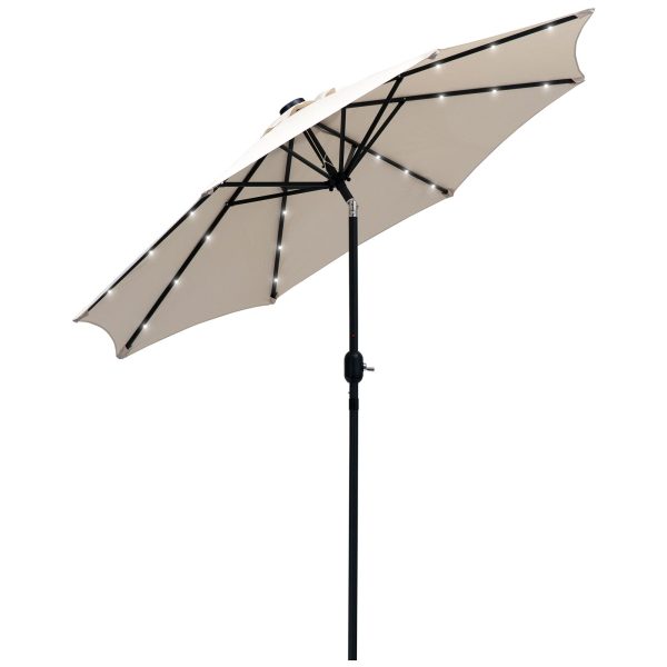 2.67m Patio Garden Umbrella Outdoor Parasol with Tilt Crank and 24 LEDs Lights Cream