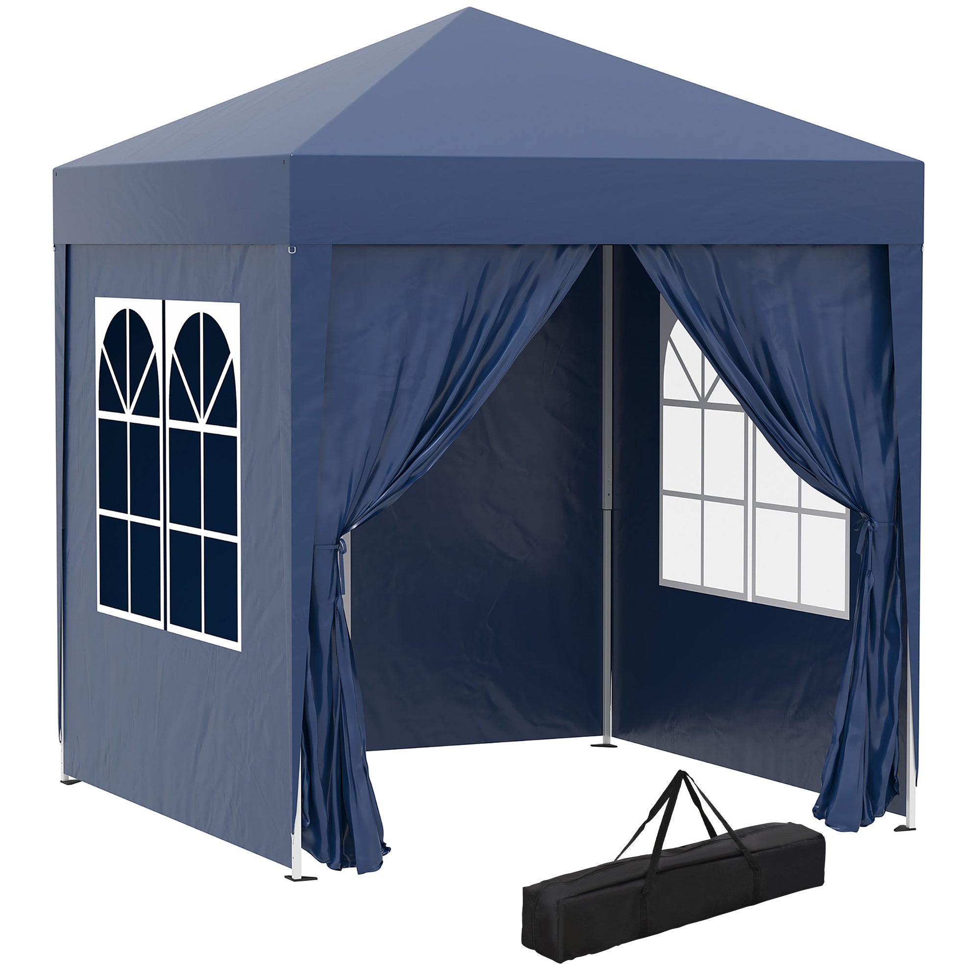 2m x 2m Garden Pop Up Gazebo Marquee Party Tent Wedding Awning Canopy New With free Carrying Case Blue + Removable 2 Walls 2 Windows