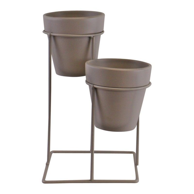 2x Planter Metal & Terracotta Grey - 25cm