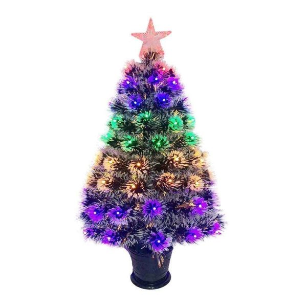 3 Foot Fibre Optic Christmas Tree Artificial - White Frosted Green with LED Lights Multicoloured