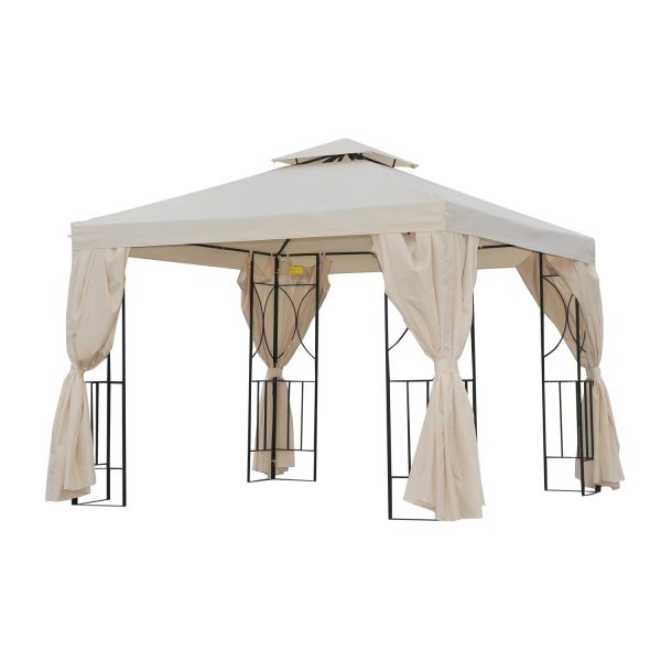 3 x 3 m Garden Metal Gazebo Marquee Patio Wedding Party Tent Canopy Shelter with Pavilion Sidewalls Beige