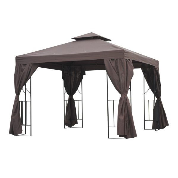 3 x 3 m Garden Metal Gazebo Marquee Patio Wedding Party Tent Canopy Shelter with Pavilion Sidewalls Brown