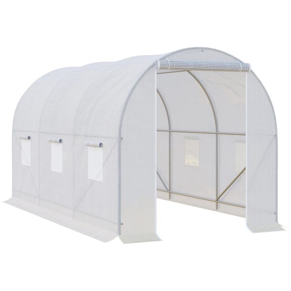 3.5 x 2 x 2 m Large Galvanised Steel Frame Outdoor Poly Tunnel Garden Walk-In Patio Greenhouse - White