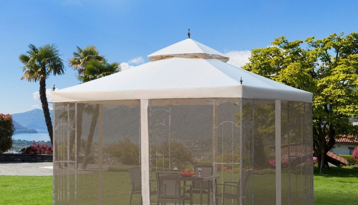 3Mx3M Garden Gazebo Double Top Outdoor Canopy Patio Event Party Wedding Tent Backyard Sun Shade with Netting - Cream White