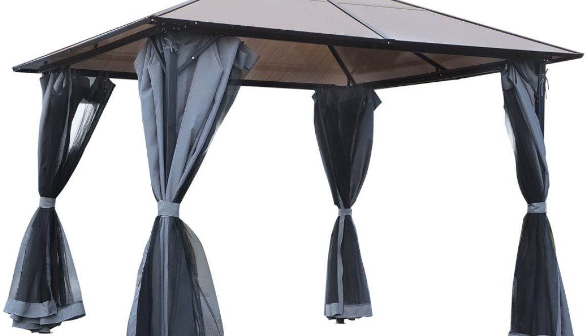 3m x 3m Hardtop Metal Frame Mesh Draped Gazebo Black