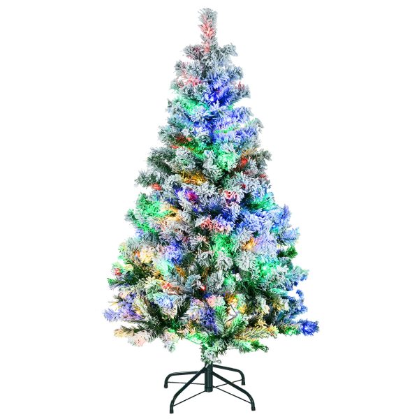 4ft Prelit Christmas Tree Artificial - White Frosted Green with LED Lights Multicoloured 311 Tips