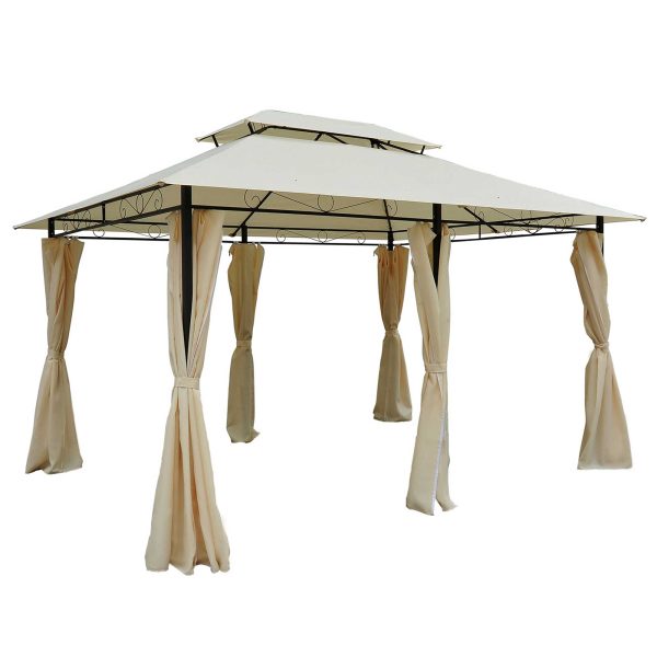 4m x 3M Metal Gazebo Canopy Party Tent Garden Pavillion Patio Shelter Pavilion with Curtains Sidewalls Beige