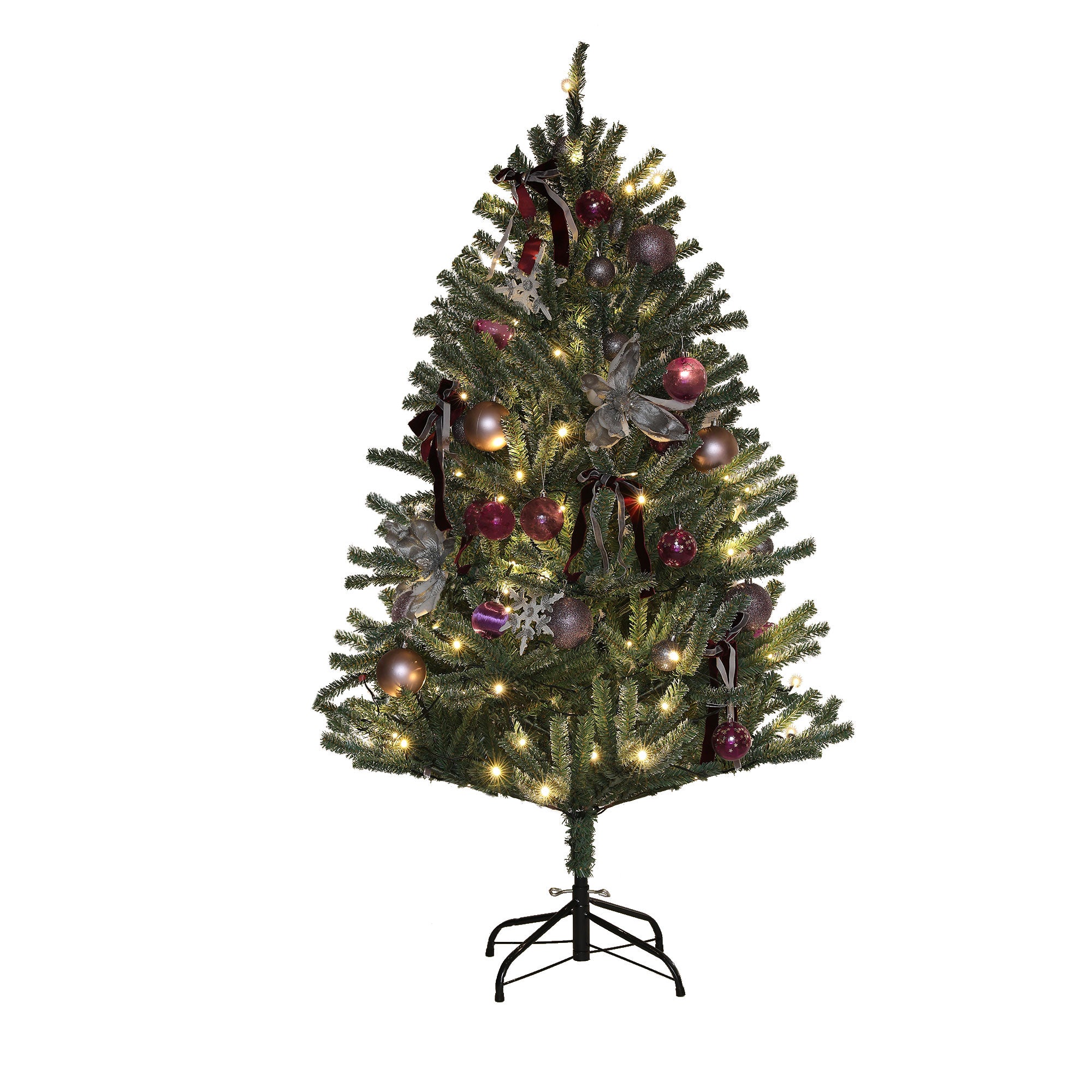 5ft Decorated Christmas Tree Artificial - Dark Green with LED Lights Warm White 486 Tips