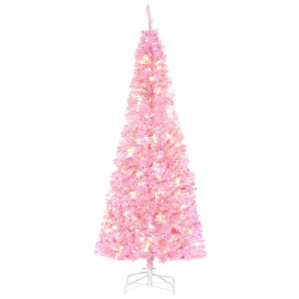 6 Foot Prelit Christmas Tree Artificial - Pink with LED Lights Warm White 618 Tips