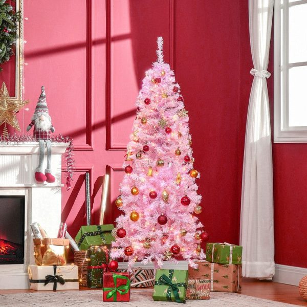 7 Foot Prelit Christmas Tree Artificial - Pink with LED Lights Warm White 818 Tips