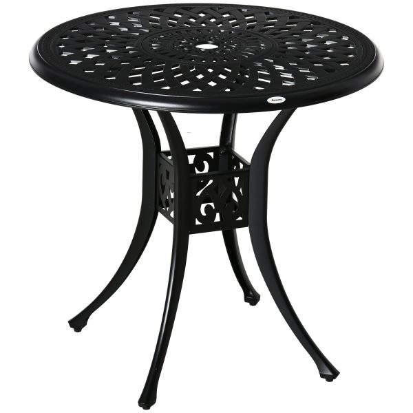 78cm Round Garden Dining Table Bistro Set with Parasol Hole Antique Cast Aluminium Outdoor Table Only