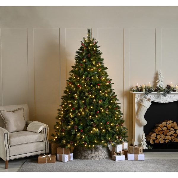 7ft Ben Nevis Pine Christmas Tree Artificial - Dark Green with LED Lights Warm White 1361 Tips