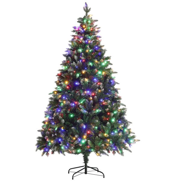 7ft Prelit Christmas Tree Artificial - White Frosted Green with LED Lights Multicoloured 1466 Tips