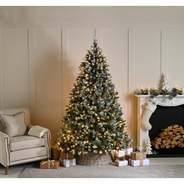 7ft River View Fir Christmas Tree Artificial - White Frosted Green with LED Lights Warm White 1586 Tips