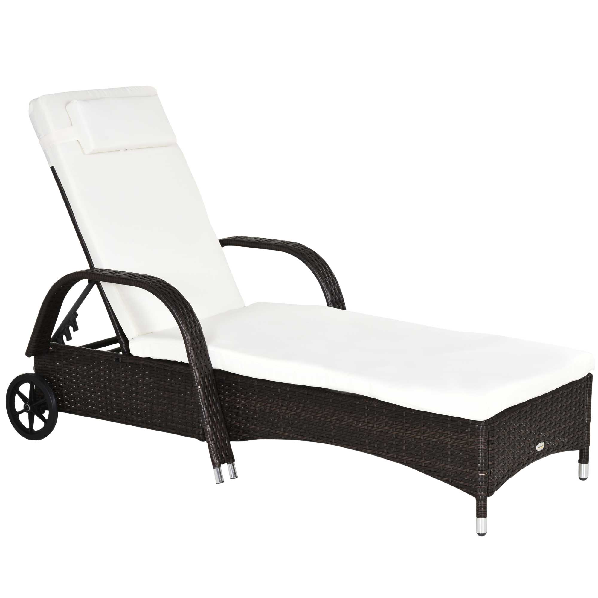 Brown Rattan Sun Lounger w/ Adjustable Steel Frame