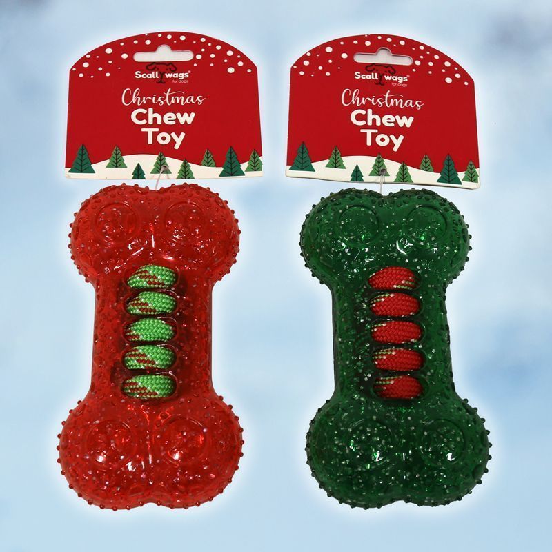 Christmas Dog Bone Chew Toy Red 15cm