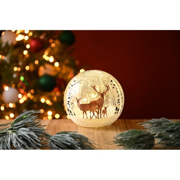 Christmas LED Christmas Reindeer Scene Crackle Ball - 3.49cm