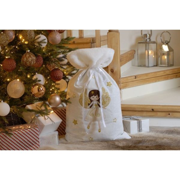 Christmas Sack White & Gold with Angel Pattern - 70cm