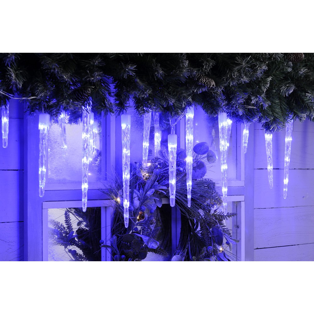 Christmas String Icicle Lights Blue & White Outdoor 72 LED - 6.9m