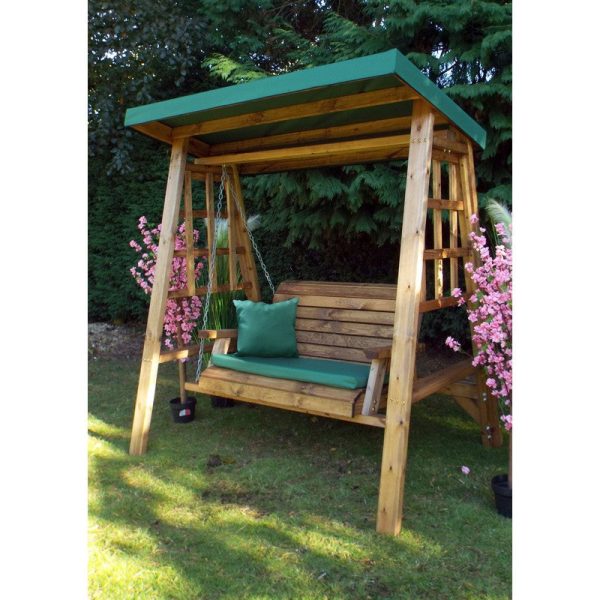 Dorset Garden Swing Seat by Charles Taylor - 2 Seats Green Cushions