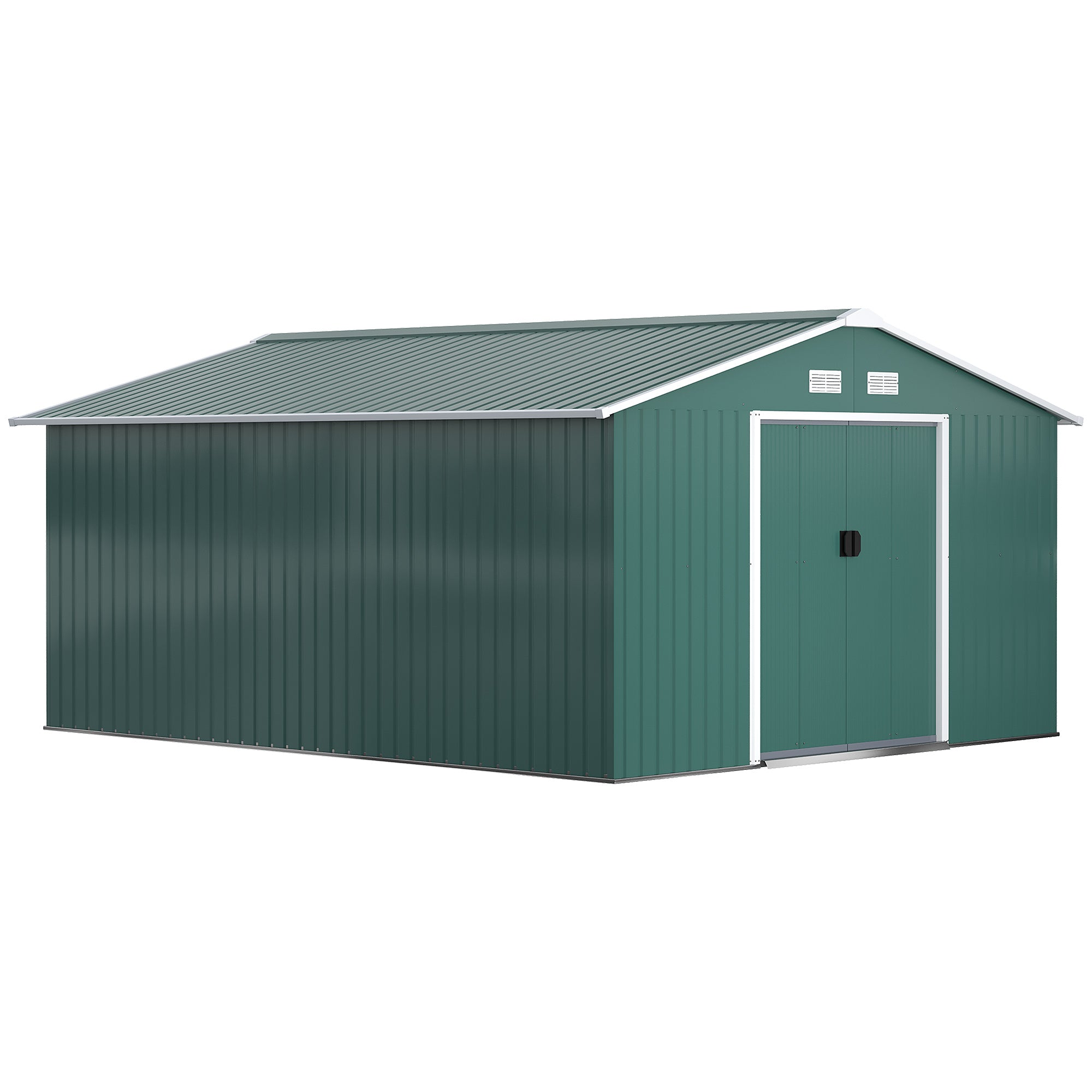 Galvanised 12.5 x 11' Sliding Double Door Apex Garden Shed Steel Green by Steadfast