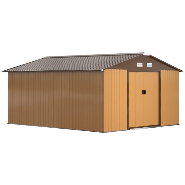 Galvanised 13 x 11' Sliding Double Door Apex Garden Shed With Ventilation Steel Light Brown by Steadfast