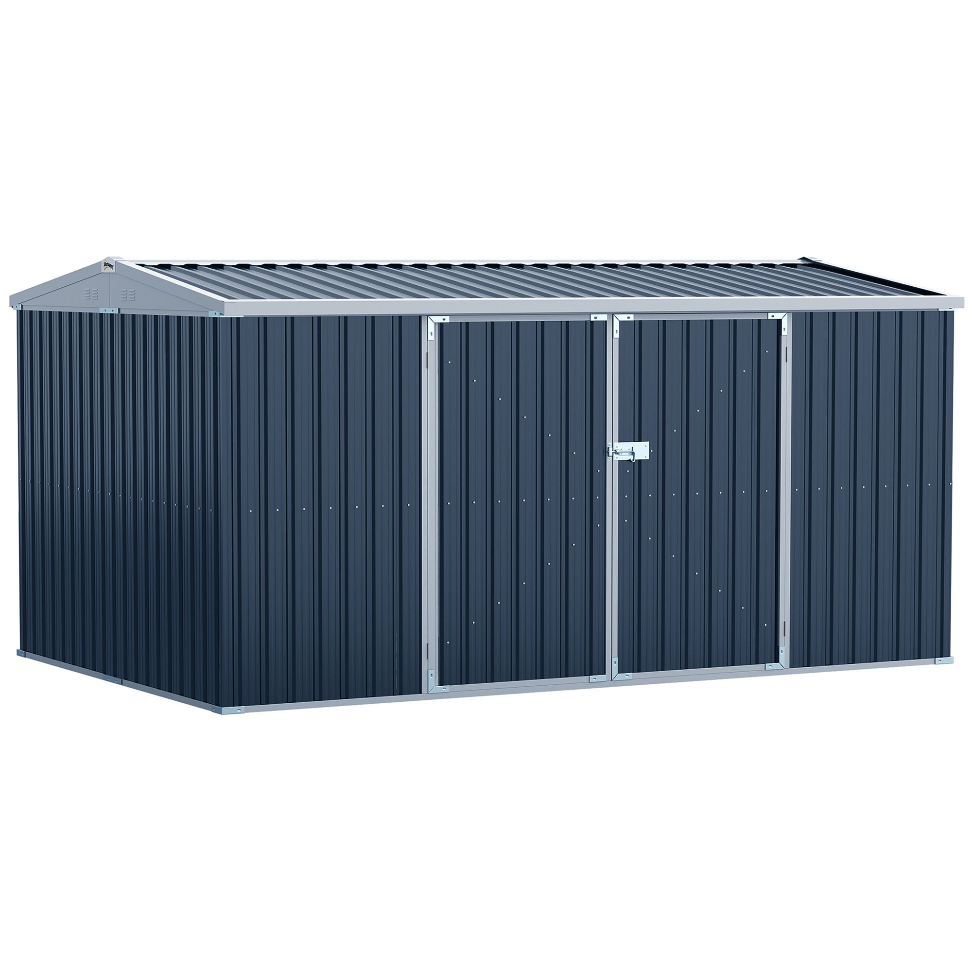 Galvanised 14 x 9' Double Door Reverse Apex Garden Shed Lockable Steel Grey by Steadfast