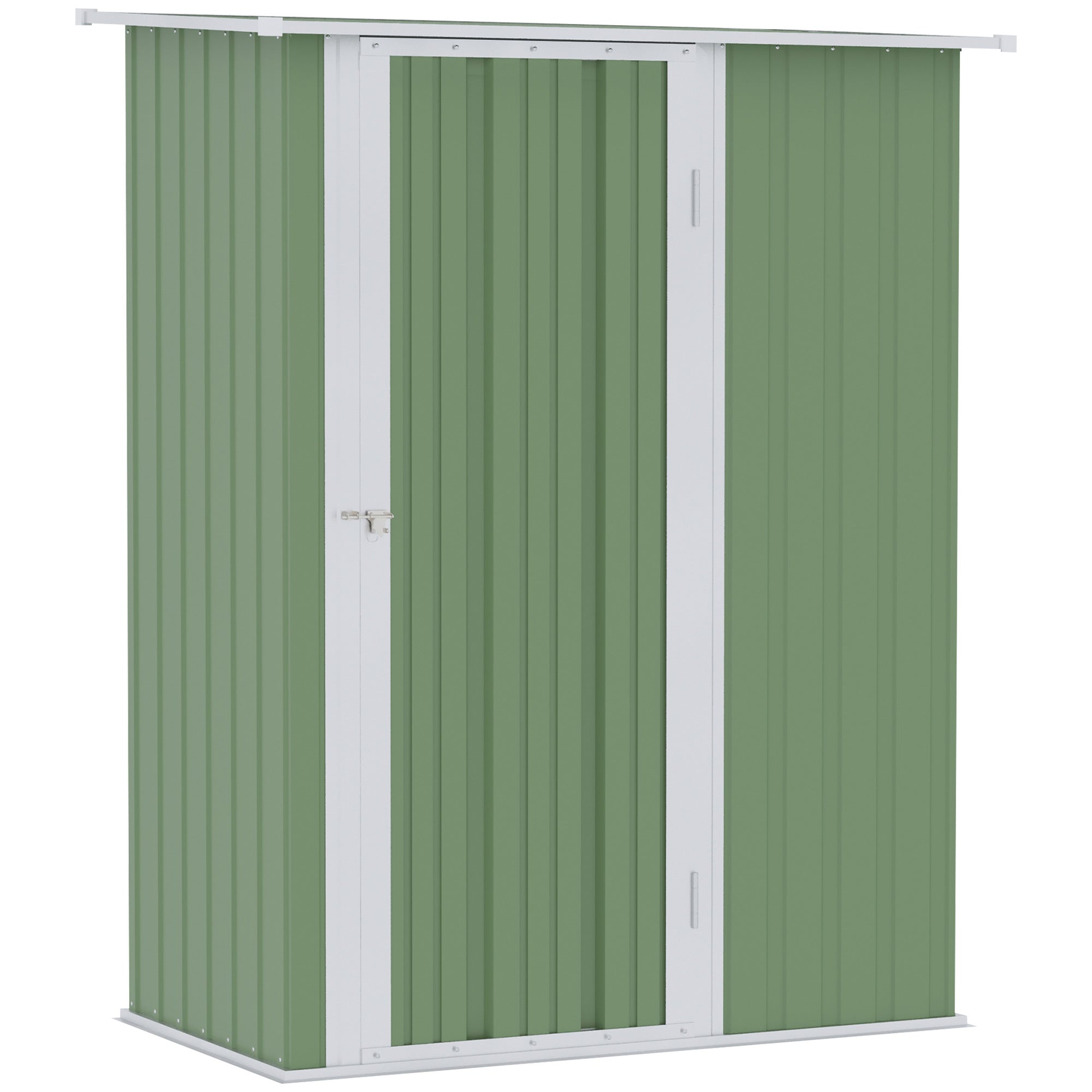 Galvanised 5 x 3' Single Door Pent Garden Store Lockable Steel Light Green by Steadfast