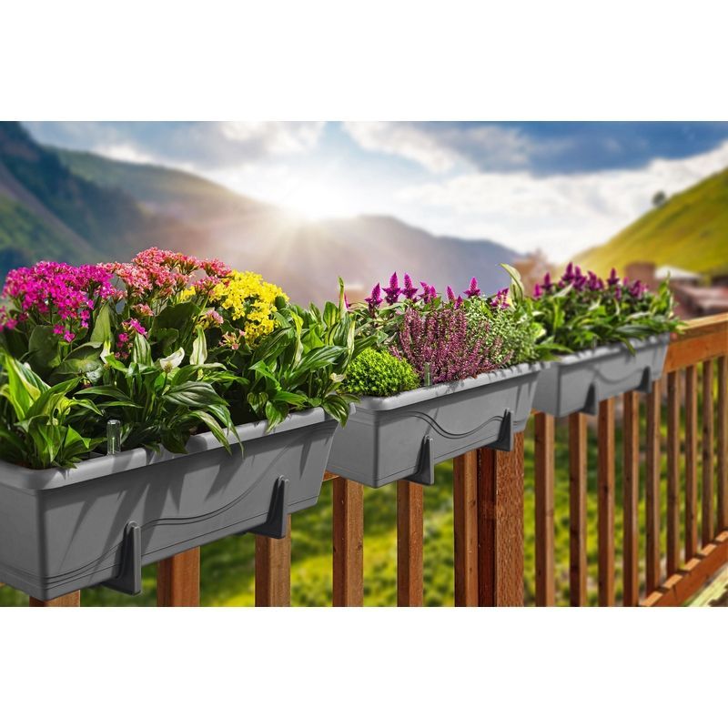 Gardenico Self-Watering Planter For Balconies 40cm - Stone Grey - Triple Pack