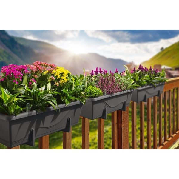 Gardenico Self-Watering Planter For Balconies 60cm - Anthracite - Twin Pack