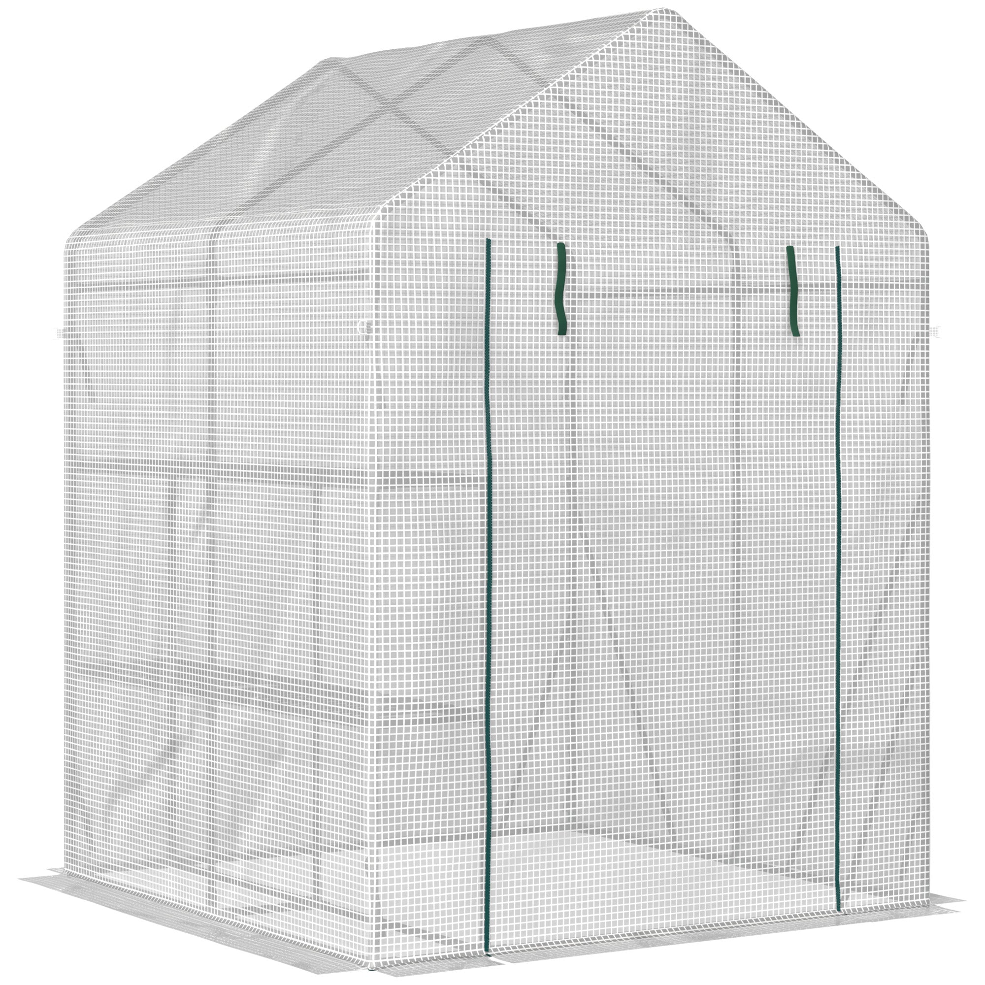 Greenhouse for Outdoor w/ 2 Tier Shelf Roll-Up Zippered Door PE Cover Green