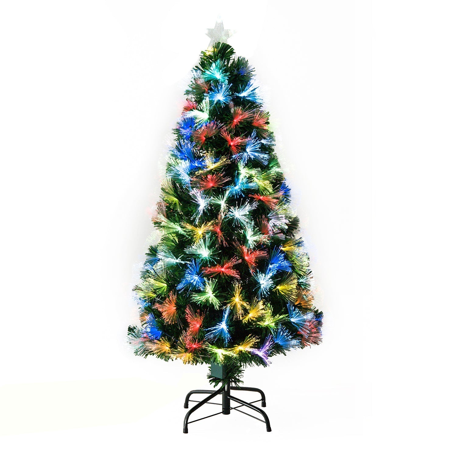 Homcom 4 Foot Tall Artificial Tree Fiber Optic Colorful LED Pre-Lit Holiday Home Christmas Decoration with Flash Mode - Green