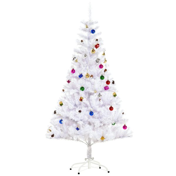 Homcom 5 Foot Artificial Christmas Tree with Metal Stand Decorations Home Seasonal Elegant Faux White