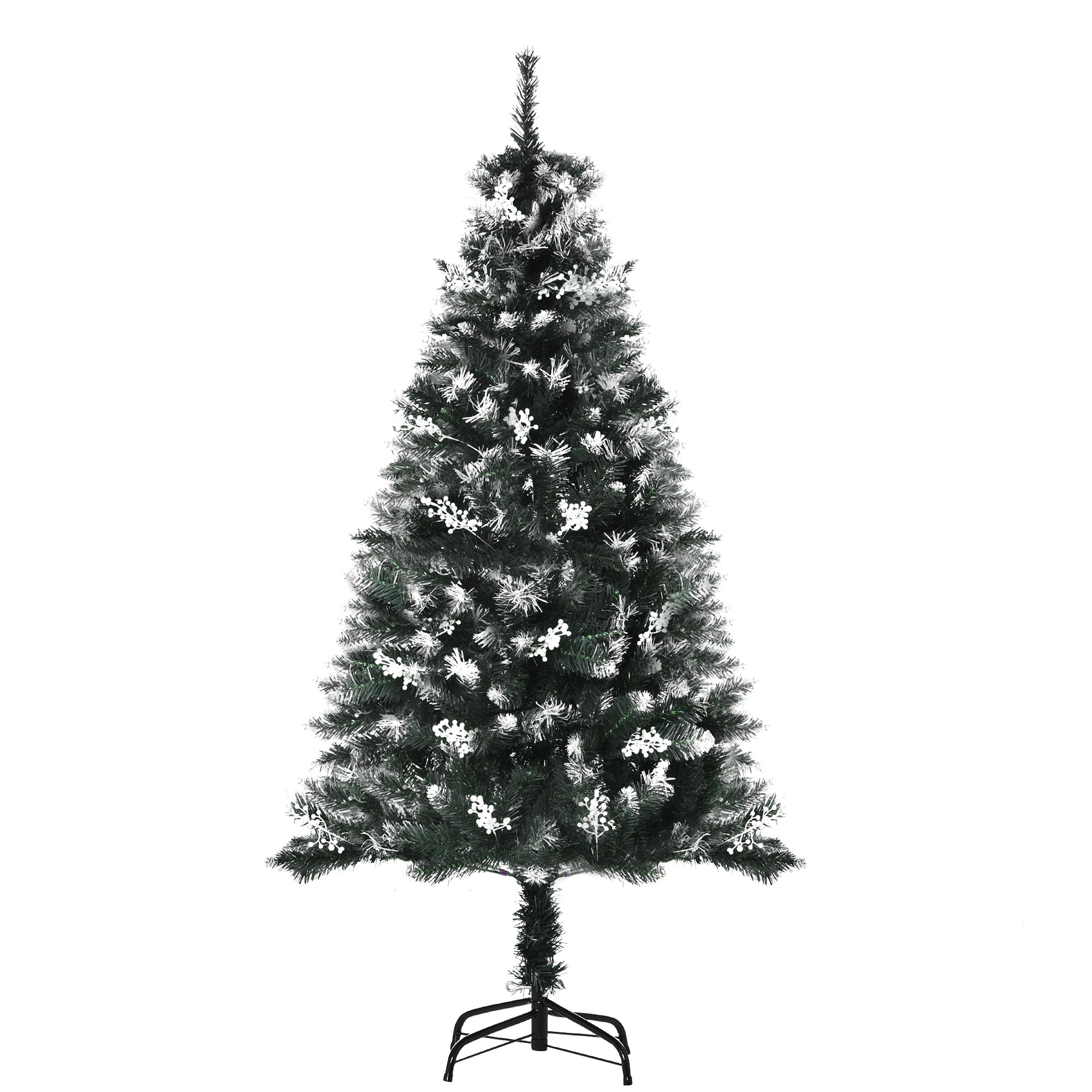 Homcom 5 Foot Artificial Snow-Dipped Christmas Tree Removable Stand with White Berries Star Topper Branch Green