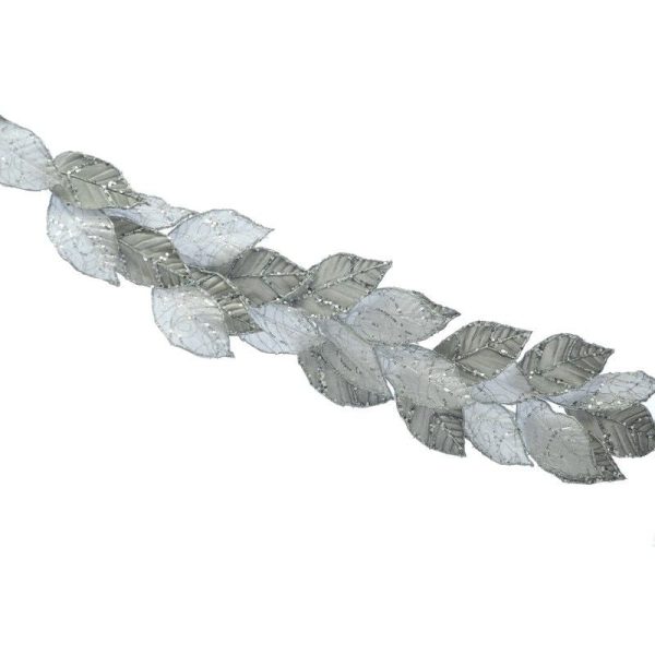 Leaf Garland Christmas Decoration Silver with Glitter Pattern - 118cm