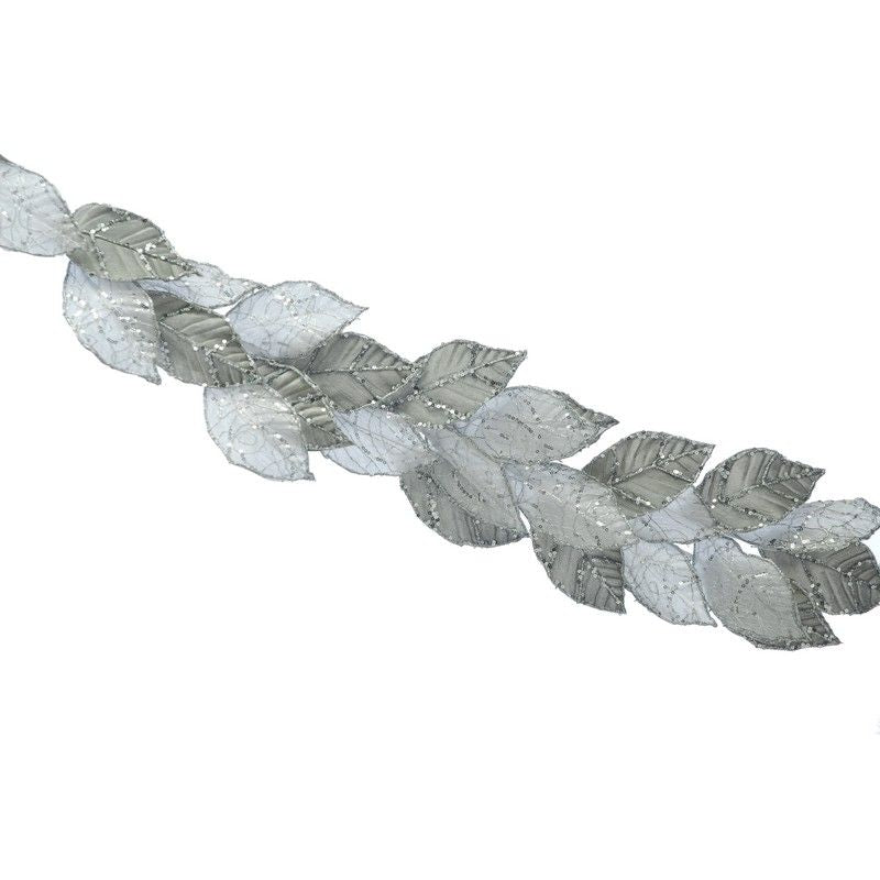 Leaf Garland Christmas Decoration Silver with Glitter Pattern - 118cm