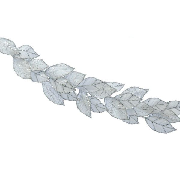 Leaf Garland Christmas Decoration White with Glitter Pattern - 118cm