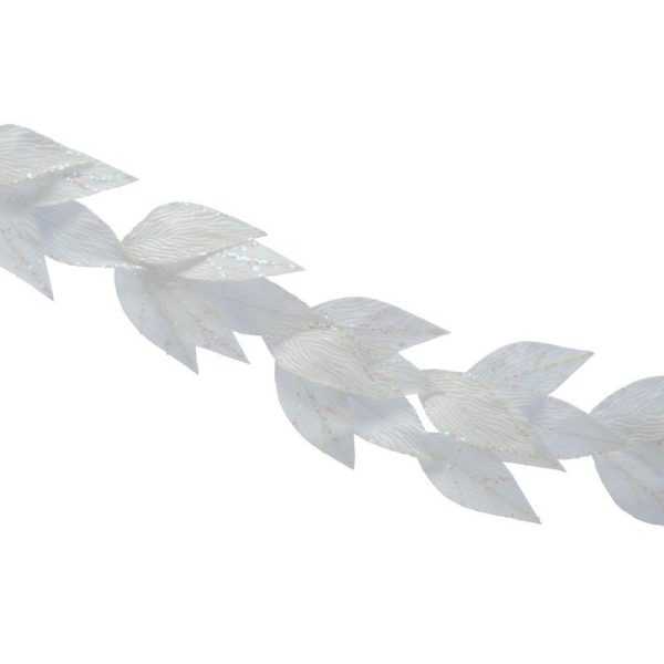 Leaf Garland Christmas Decoration White with Glitter Pattern - 138cm