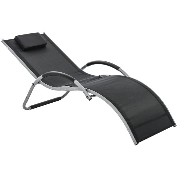 Lounger Chair Portable Armchair with Removable Pillow for Beach Yard Black