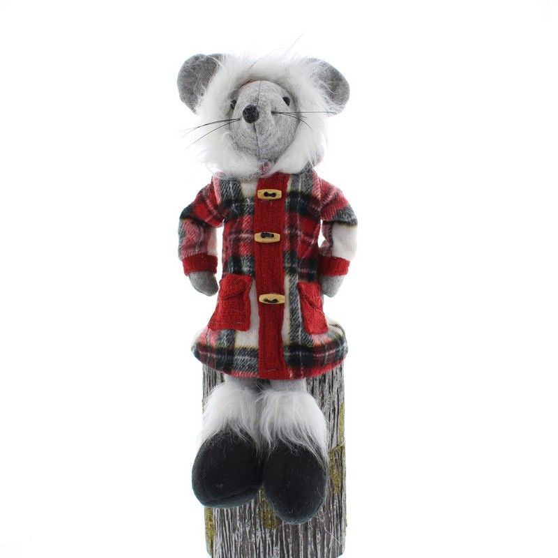 Mouse Christmas Decoration with Tartan Pattern - 41cm