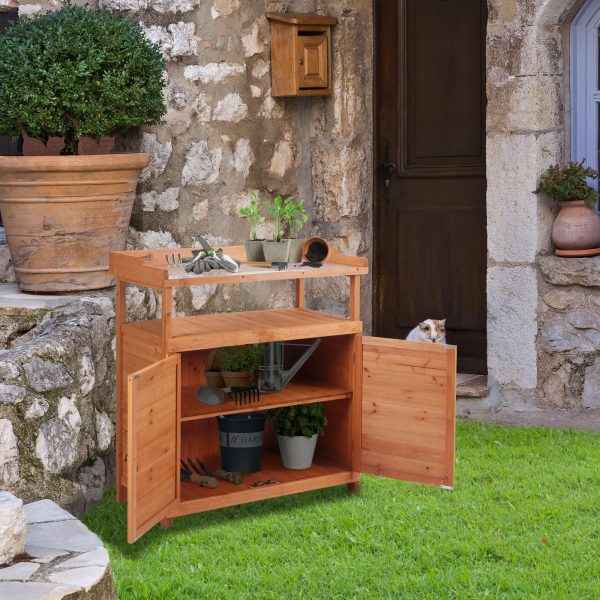 Multi-function Potting Bench Table w/ Storage Cabinet and Galvanized Table Top