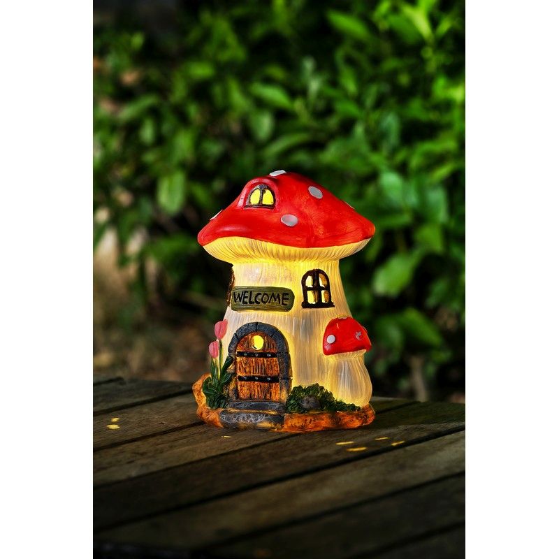 Mushroom House Solar Garden Light Ornament Decoration 2 Warm White LED - 17.5cm by Bright Garden