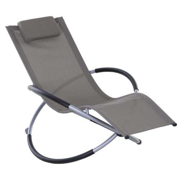 Outdoor Orbital Lounger Zero Gravity Patio Chaise Sun Lounger Foldable Rocking Chair w/ Pillow Grey