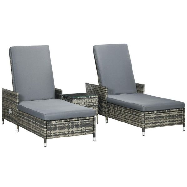 Outsunny 3-Pieces Rattan Sun Lounger