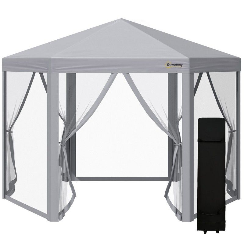 Outsunny 3 X 3M Pop Up Gazebo Hexagonal Foldable Canopy Tent Outdoor Event Shelter With Mesh Sidewall