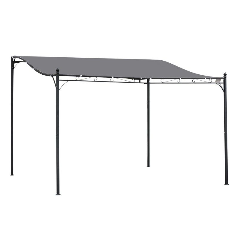 Outsunny 4 X 3M Canopy Metal Wall Gazebo Awning Garden Marquee Shelter Door Porch - Grey