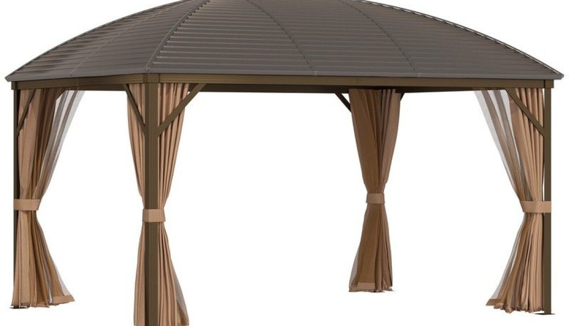 Outsunny 4 x 3M Steel / Aluminium Hardtop Gazebo Black & Khaki