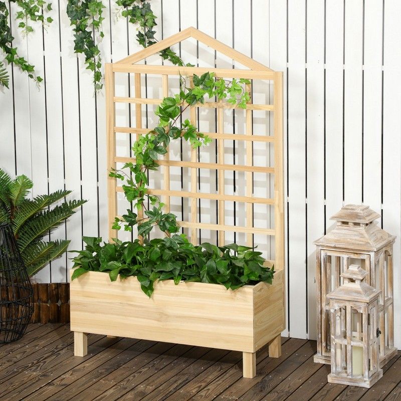 Outsunny Garden Planters with Trellis for Vine Climbing