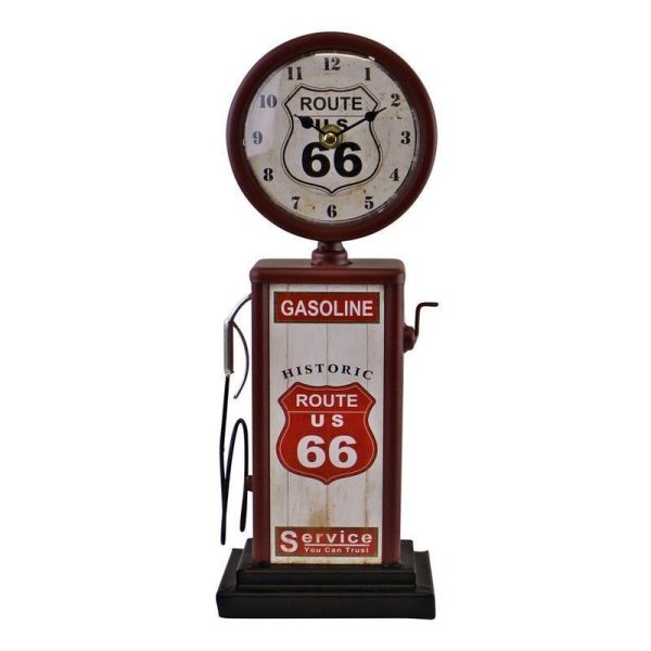 Retro Gas Pump Clock Metal Red & White Battery Powered - 34cm