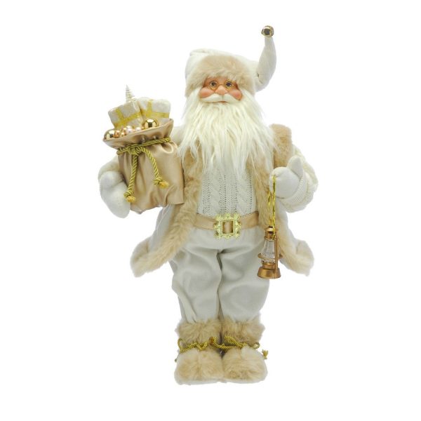 Santa and Lantern Christmas Decoration White & Gold - 45cm